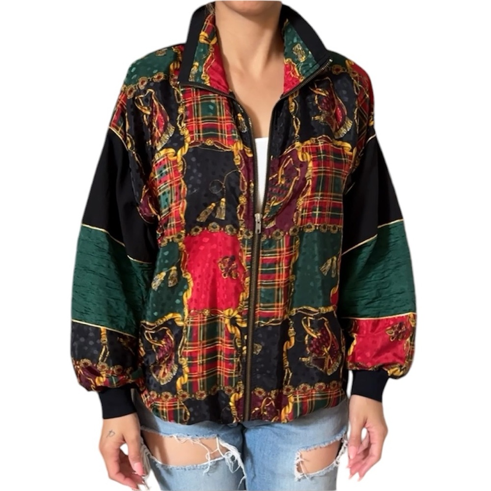 Silver Threads Vintage Bomber Jacket Plaid Baroque Chains